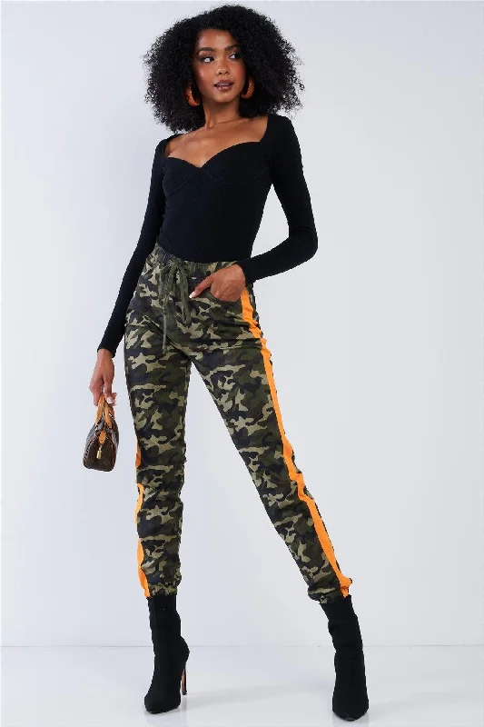 DungareesCamouflage High Waisted Orange Striped Cargo Pants