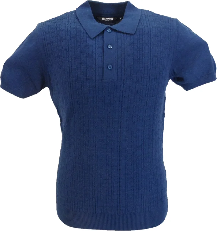 Knit StripedRelco Mens Dark Blue Retro Patterned Knitted Polo Shirts