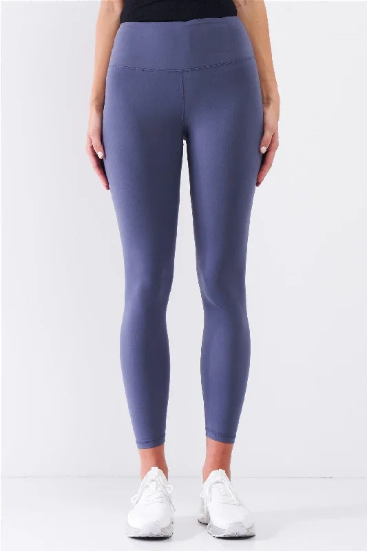 JodhpursViolet Blue Mid-Rise Inner Waist Pocket Detail Tight Fit Soft Yoga & Work Out Legging Pants /1-2-2-1