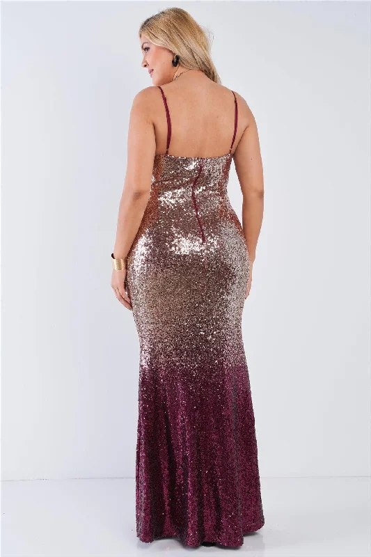 Junior Plus Size Multi Color Sequin Ombre V-Neck Gown /2-1-1VNeckTopMesa