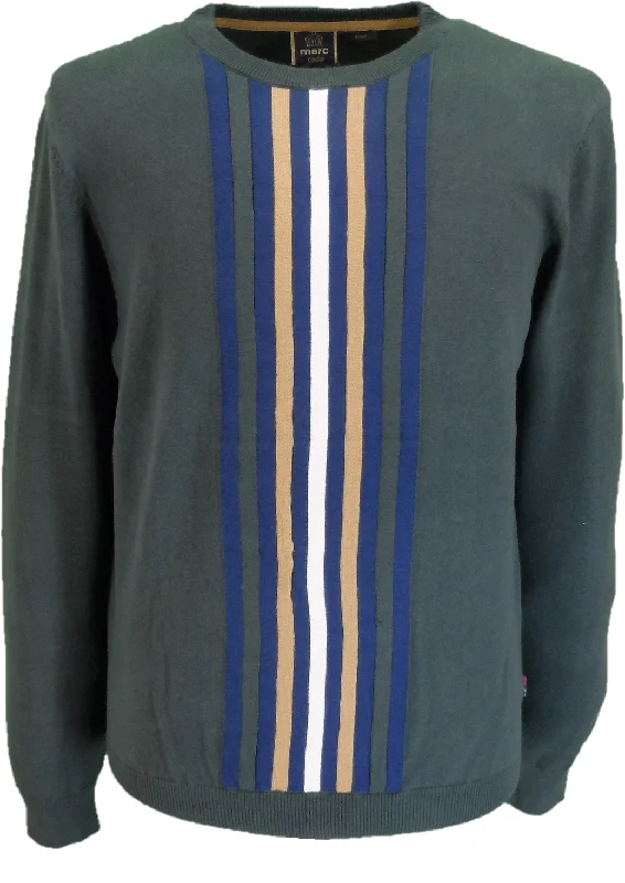 Knit FloralMerc Mens Woburn Sage Green Stripe Fine Gauge Mod Racing Jumper