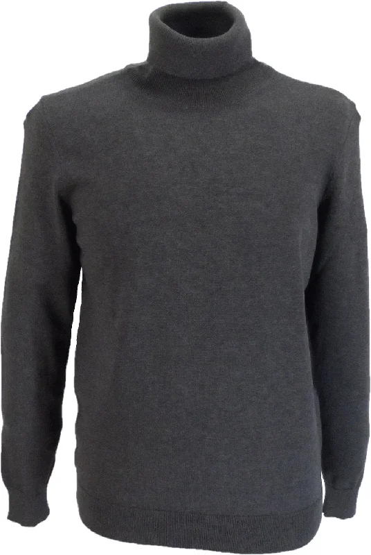 Knit RibbedRelco Mens Anthracite Grey Fine Gauge Roll Neck Jumper