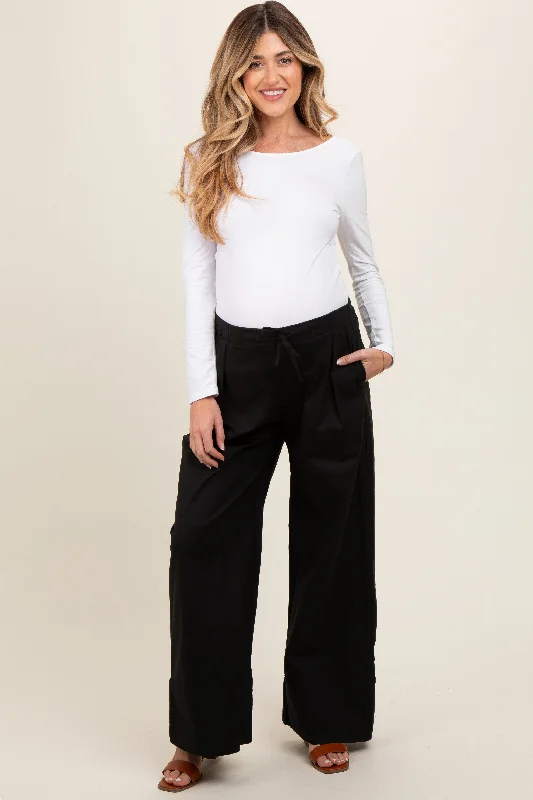 Insulated PantsBlack Pleated Drawstring Waist Maternity Pants