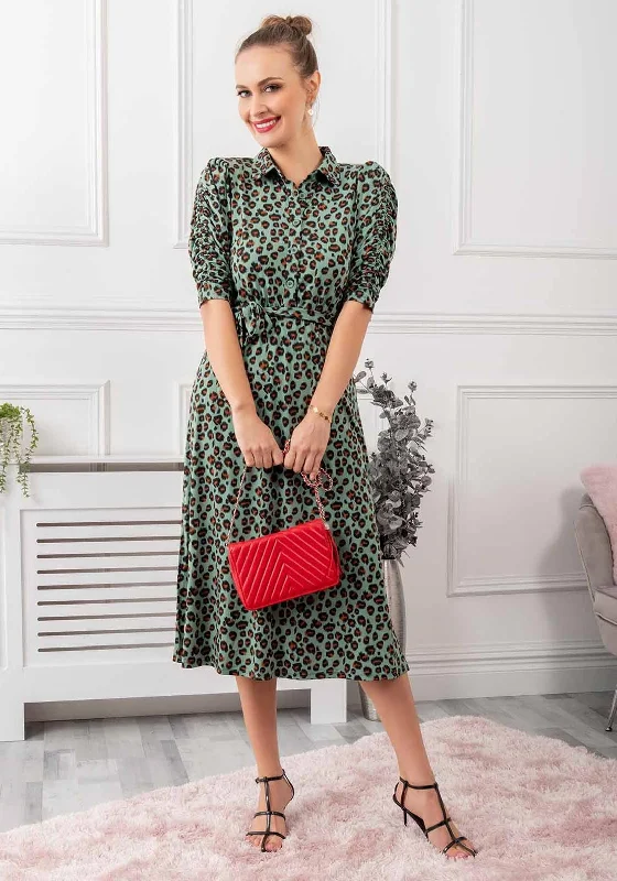 Gala DressJolie Moi Calla Midi Dress, Green Leopard Print