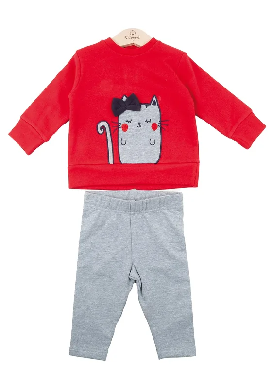 Babybol Baby Girl Cat Legging Set, Red