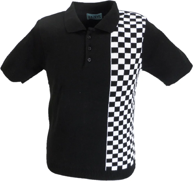 Knit CasualMazeys Mens Black Chequerboard Knitted Polo Shirt