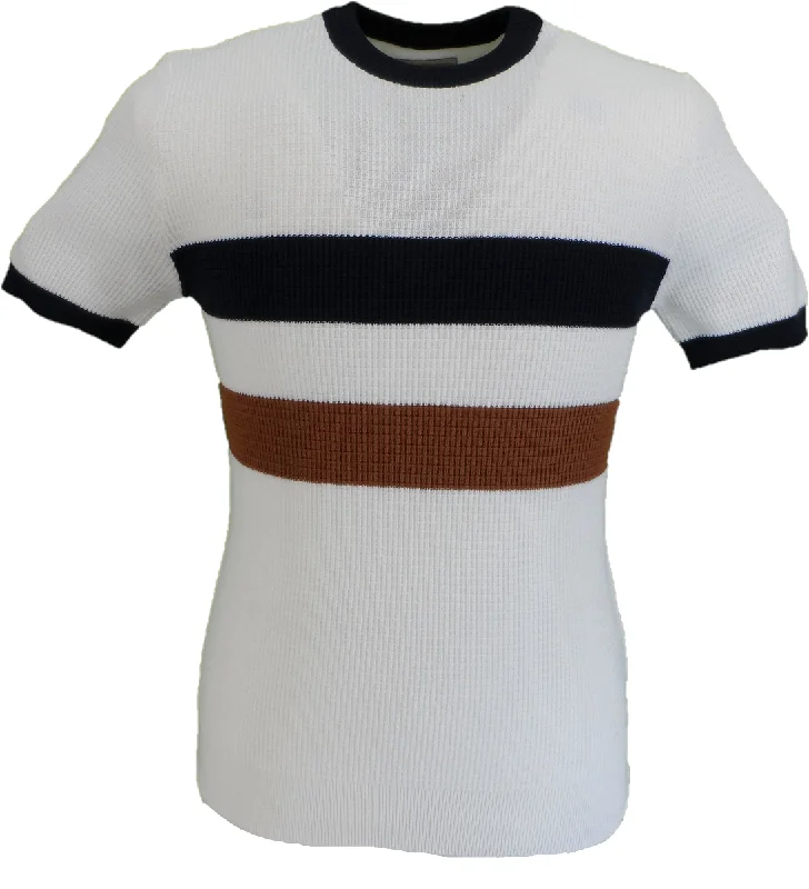 Knitted SweaterSka & Soul Mens Ecru Stripe Front Waffle Pullover Tee