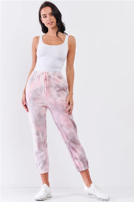 Ripped JeansCotton Candy Pink Tie-Dye Self-Tie Waist Detail Jogger Sweat Pants /2-2-1