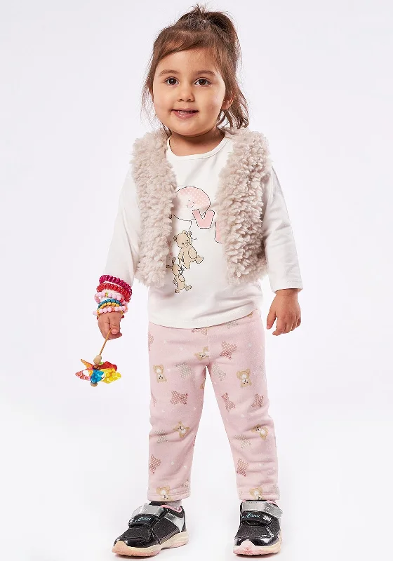 Ebita Girl Teddy Gilet Top & Bottom 3 Piece Set, Multi