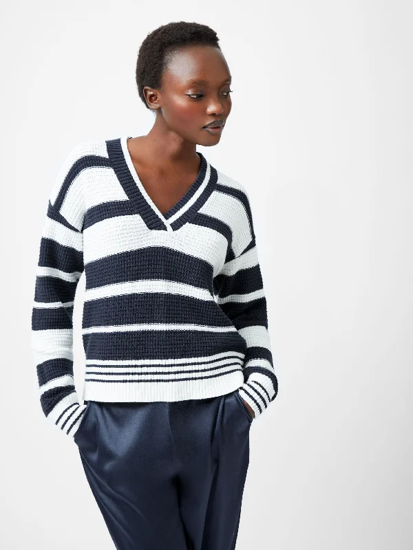 Knitted HeavyweightLily Mozart Striped Varsity V-Neck Jumper