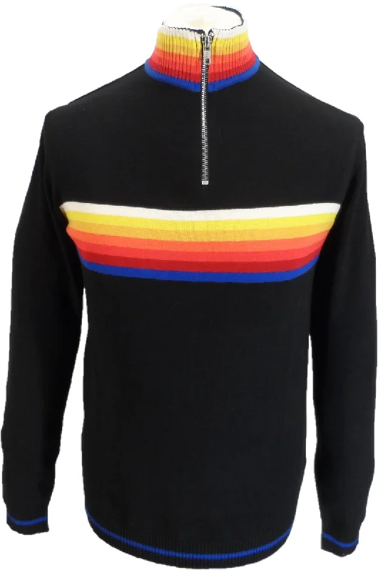 Knit Short SleeveRun & Fly Mens Black Retro Multi Stripe Knitted Cycling Top