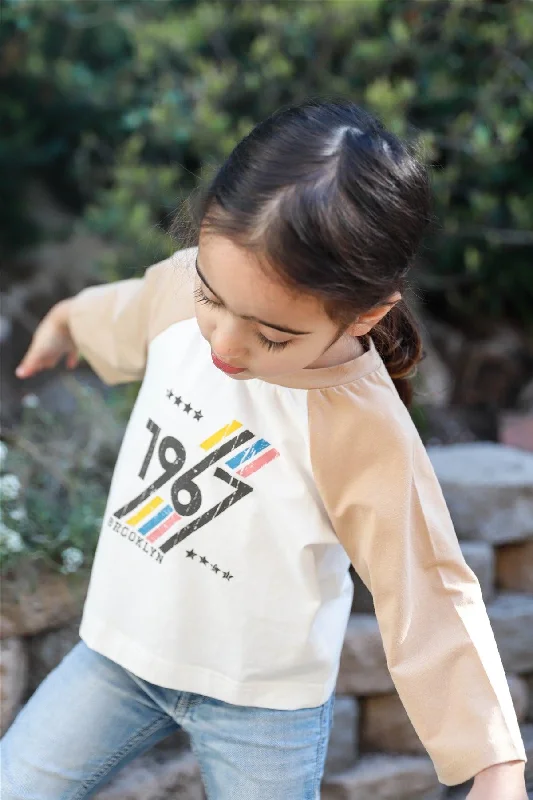 Toddler Girls Off-White Colorblock "Brooklyn 1967" Print Long Sleeve Top /2-1-2-1