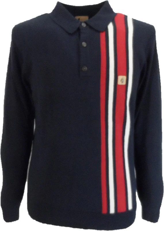 Knit GraphicGabicci Vintage Navy Blue Soda Stripe Knitted Polo