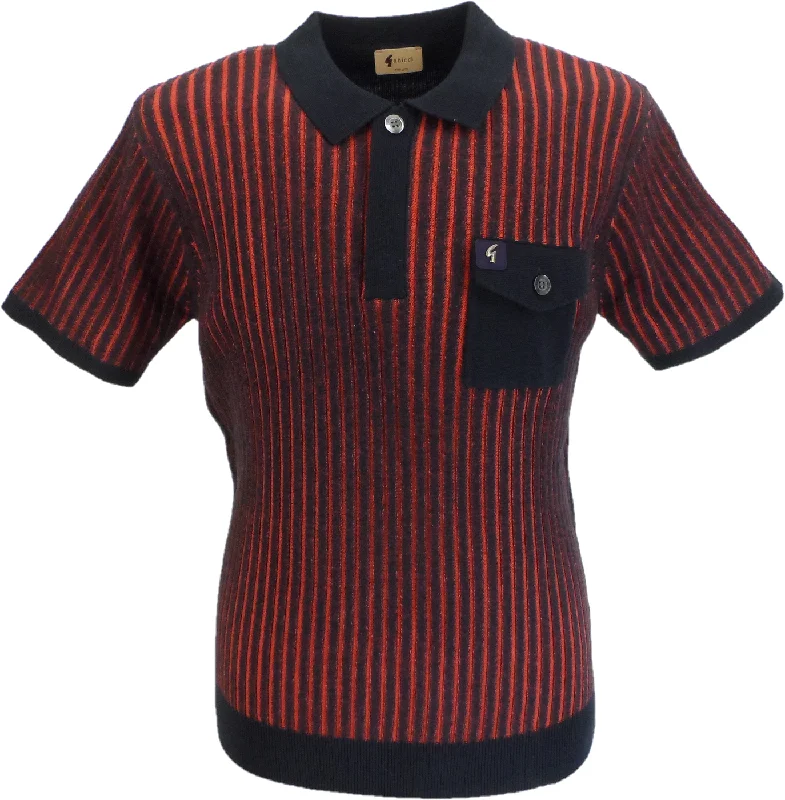 Knitted V-NeckGabicci Vintage Mens Navy Blue/Red Striped Knitted Polo Shirt