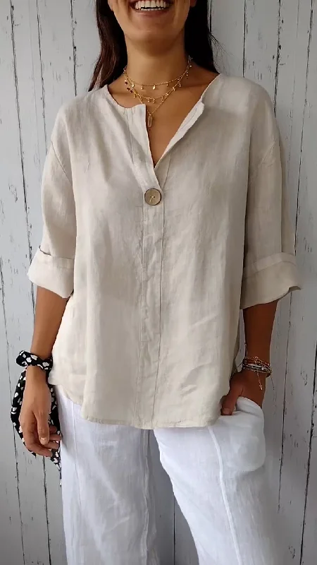 2024 New Plus Size V-neck Cotton and Linen Comfortable TopVNeckTopRidge