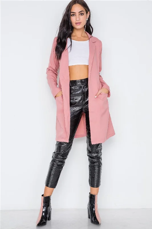 Dark Blush Solid Long Sleeve Longline Jacket /1-1-1