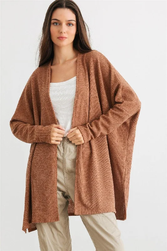 Camel Knit Long Sleeve Open Front Cardigan /2-2-2