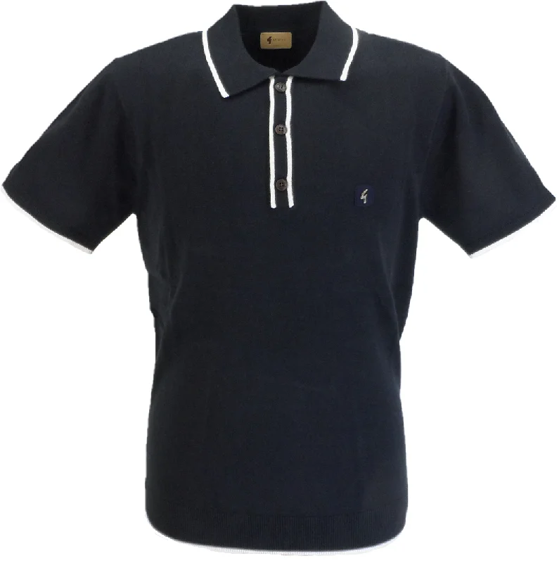 Knit WinterGabicci Vintage Mens Navy Lineker Short Sleeve Knitted Polo Shirt