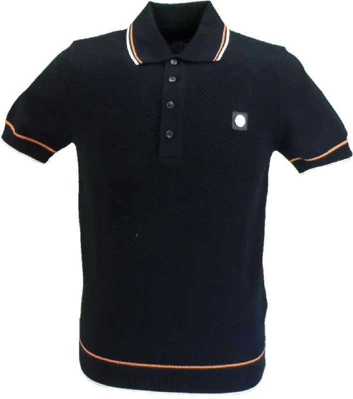 Knitted ShirtTrojan Mens Black/Orange/White Textured Fine Gauge Knitted Polo Shirt