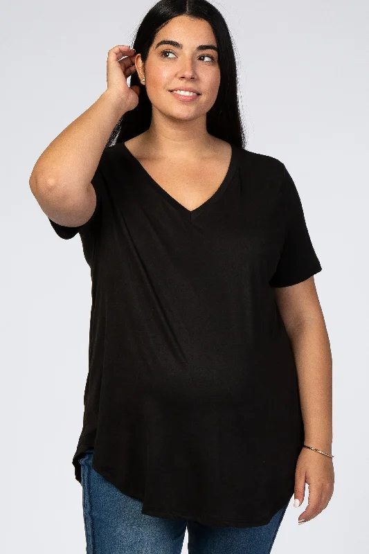 Black V-Neck Short Sleeve Maternity Plus TopVNeckTopNinja