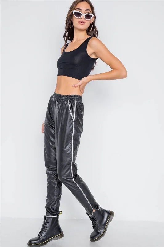 Fishing PantsBlack Vegan Leather Mid-Rise Pants