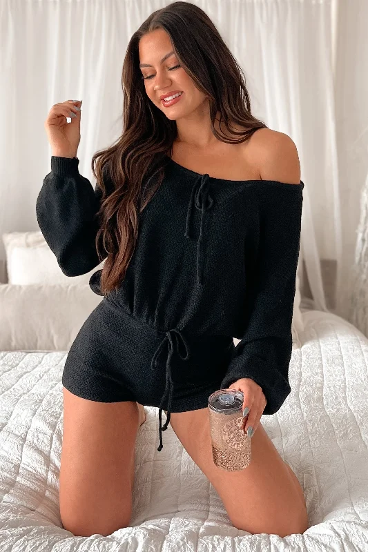 Knitted VestDOORBUSTER Too Tired To Move Waffle Knit Romper (Black)