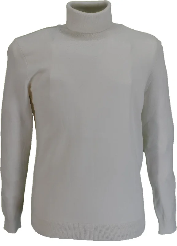 Knit SweaterRelco Mens Ivory Fine Gauge Roll Neck Jumper