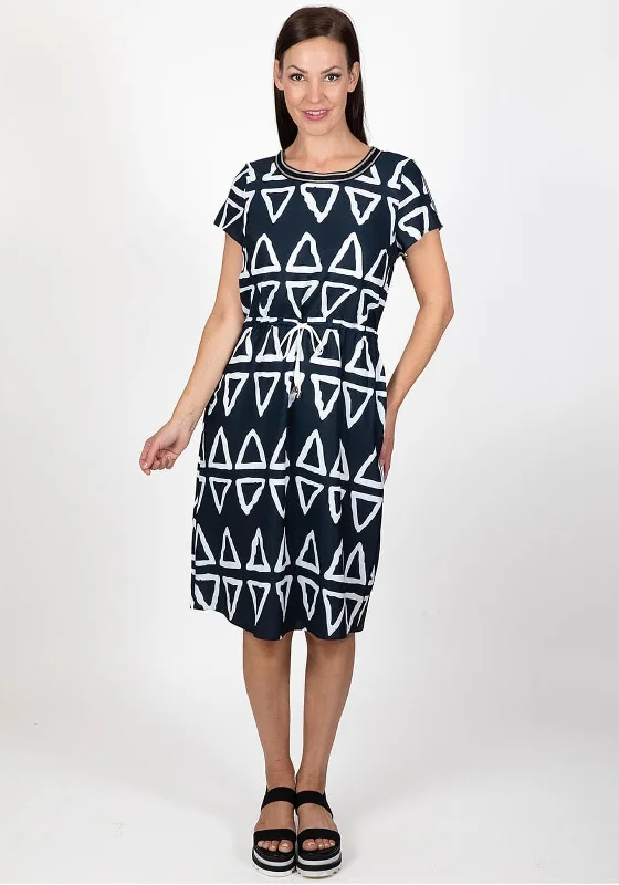 Modern DressInco Triangle Print Knee Length Dress, Navy & White