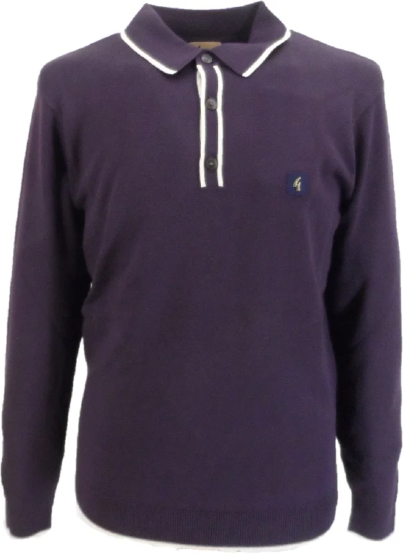 Knitted TexturedGabicci Vintage Mens Lineker Grape Knitted Polo