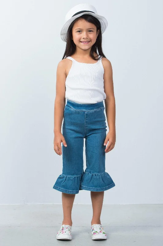 SweatpantsToddler Girls Denim Ruffle Hem Pants / 2-2-2