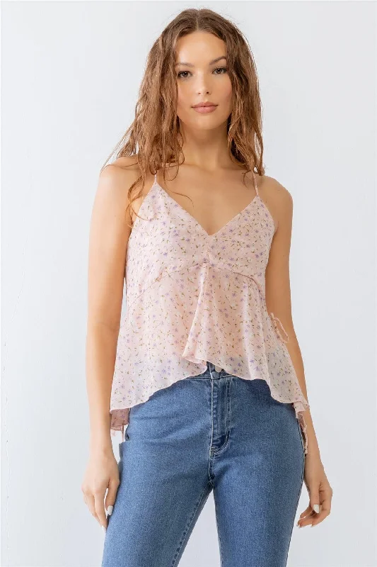 Pink V-Neck Criss-Cross Back Flare Tank TopVNeckTopEcho