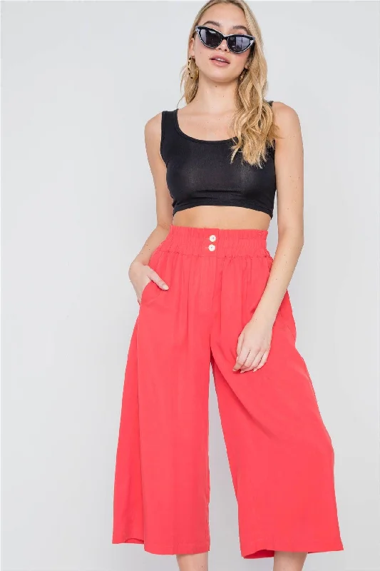 Low-riseCoral Wide Leg Cropped High-Waist Pants /1-2-2-1