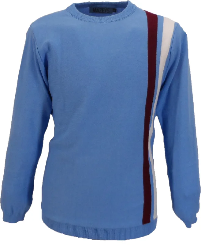 Knitted FineMens Sky Blue Stripe Fine Gauge Mod Racing Jumper