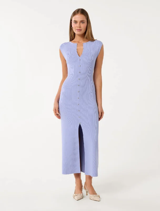 Knit Zip-UpAster Hook and Eye Detail Midi Dress