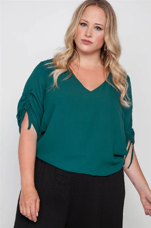 Plus Size Hunter Green Chiffon V-Neck Solid TopVNeckTopPeak