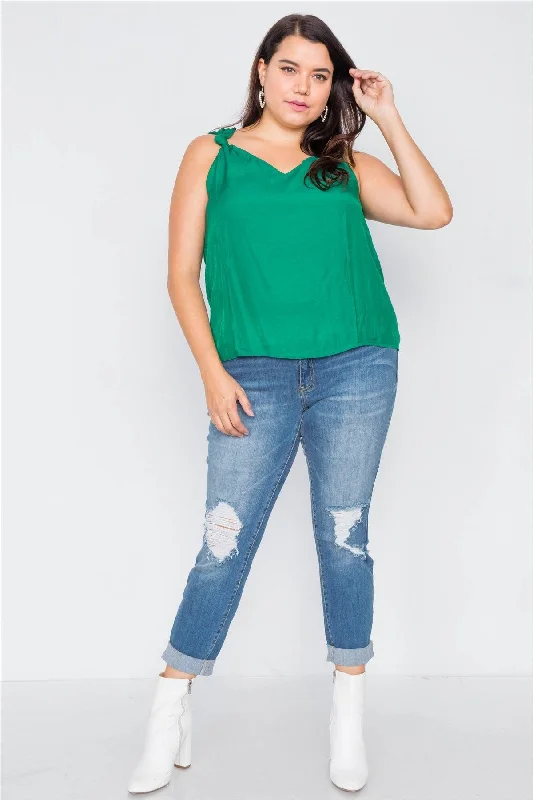 Green V-Neck Gathered Shoulder Casual Top /1-2-2-1VNeckTopFusion