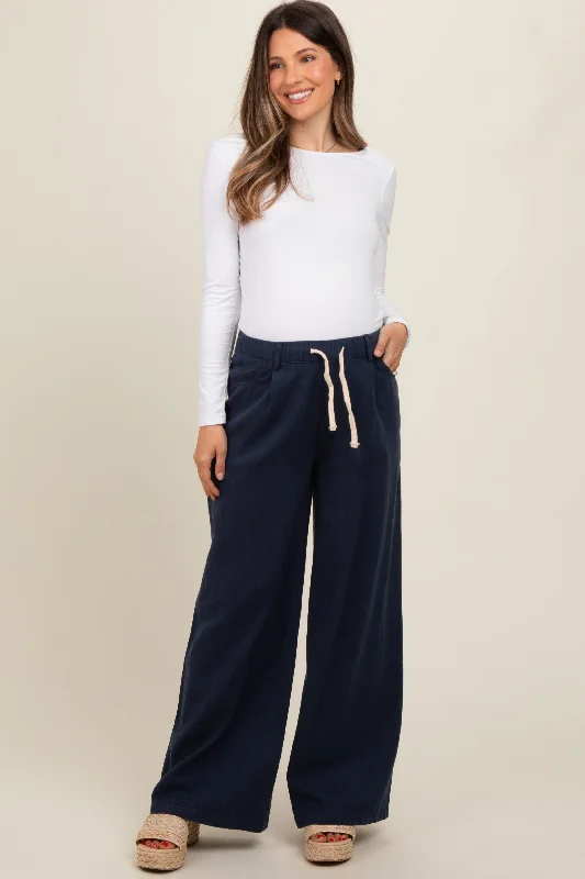 Lounge PantsNavy Blue Drawstring Wide Leg Maternity Pants