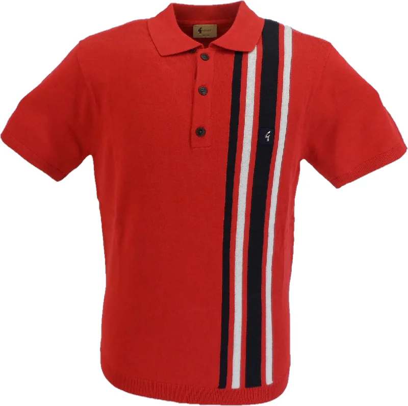 Knit FittedGabicci Vintage Mens Soda Garnet Red Knitted Polo Shirt