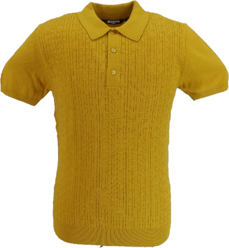 Knitted TurtleneckRelco Mens Mustard Retro Patterned Knitted Polo Shirts