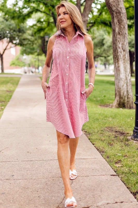 Cropped ShirtsGAMEDAY! Swing Dress Red/White Seersucker Check