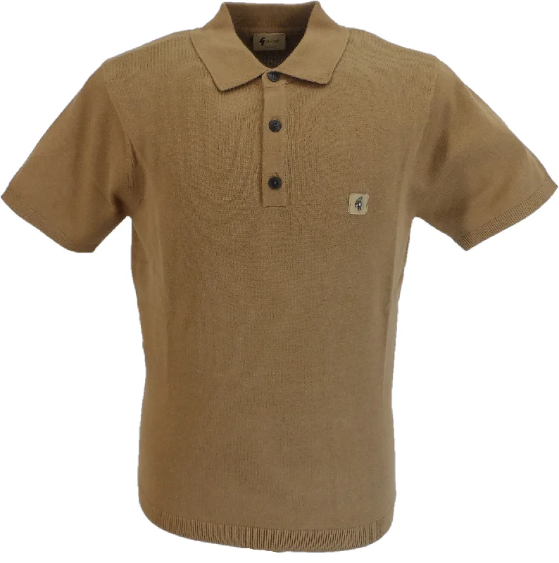 Knit ShirtGabicci Vintage Mens Camel Brown Jackson Knitted Polo Shirt