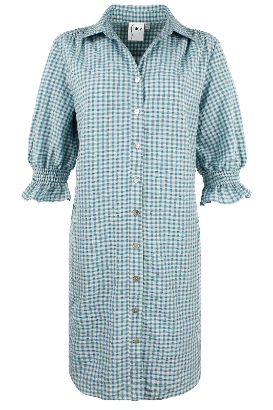 Fitted ShirtsMiller Shirt Dress Blue/Green/White Seersucker Check - Webstore Exclusive