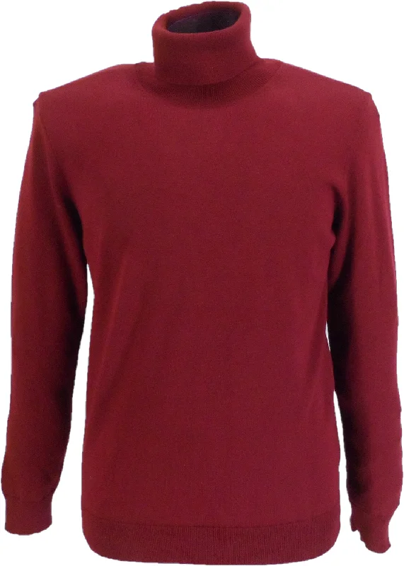 Knitted TopRelco Mens Burgundy Fine Gauge Roll Neck Jumper