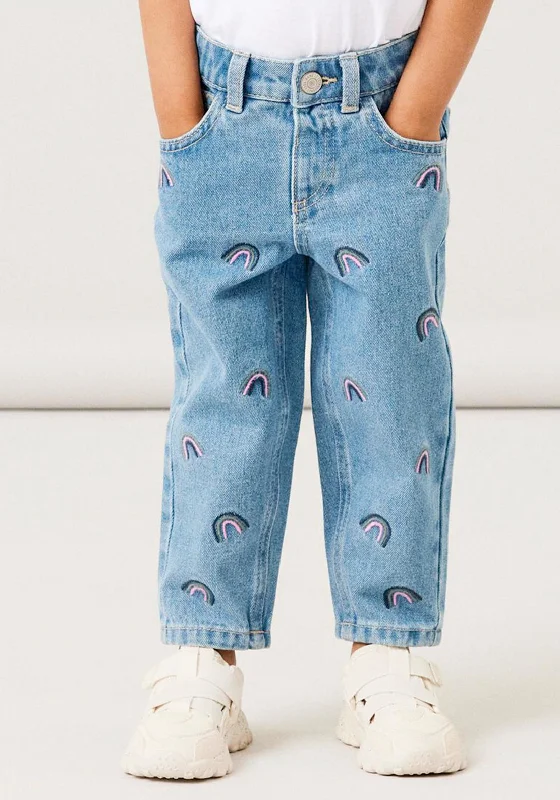 Work clothName It Mini Girl Bella Mom Jeans, Medium Blue Denim