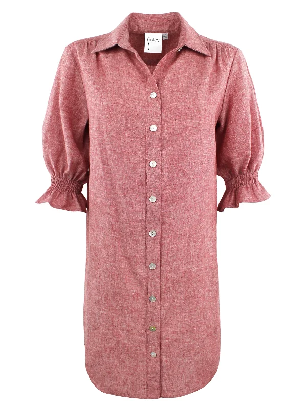 Outdoor ShirtsGAMEDAY! Miller Puff Sleeve Shirt Dress Tomato Red Hemp/Cotton - WEB exclusive