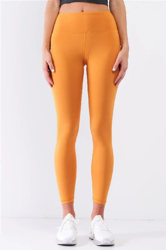 JeggingsAmber Yellow Mid-Rise Inner Waist Pocket Detail Tight Fit Soft Yoga & Work Out Legging Pants /1-2-2-1