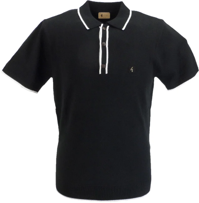 Knit PulloverGabicci Vintage Mens Black Lineker Knitted Polo Shirt