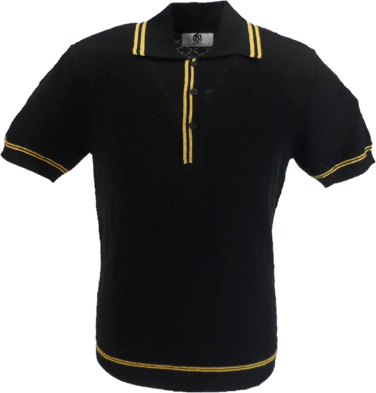 Knit VestArt Gallery Mens Mcgriff Black/Mustard Knitted Polo