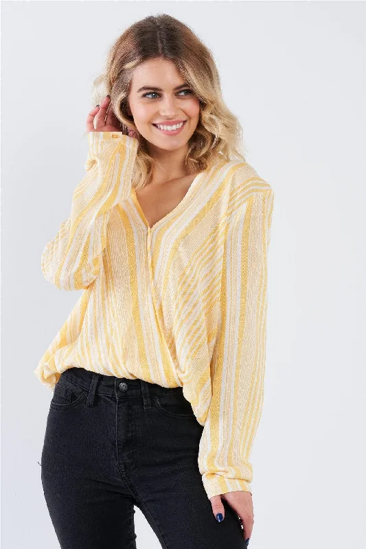 Lemon Yellow Drop & White Stripe V-Neck TopVNeckTopPhoenix