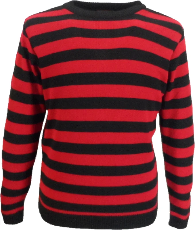 Knitted LooseMen's Black and Red Retro Striped Jumper